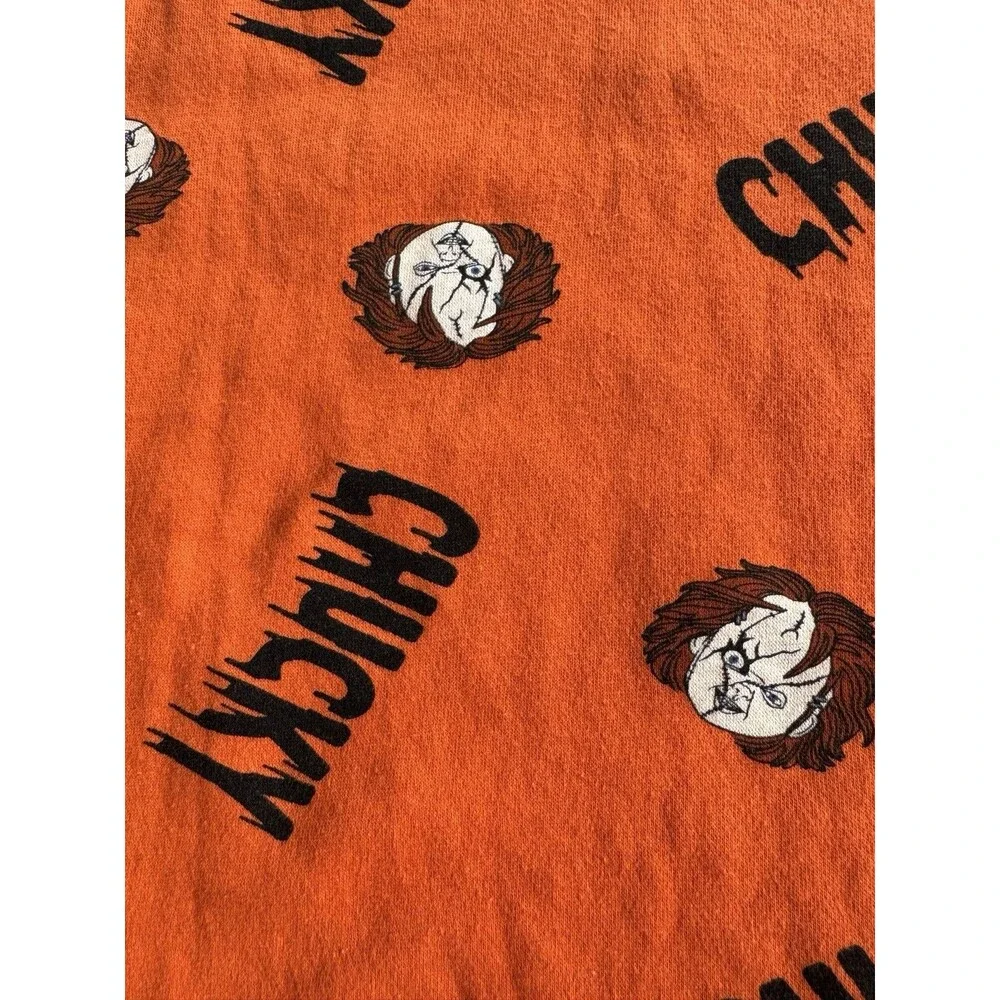 CHUCKY Horror Movie Orange Sweatshirt Size LRG All Over Print Doll Scary